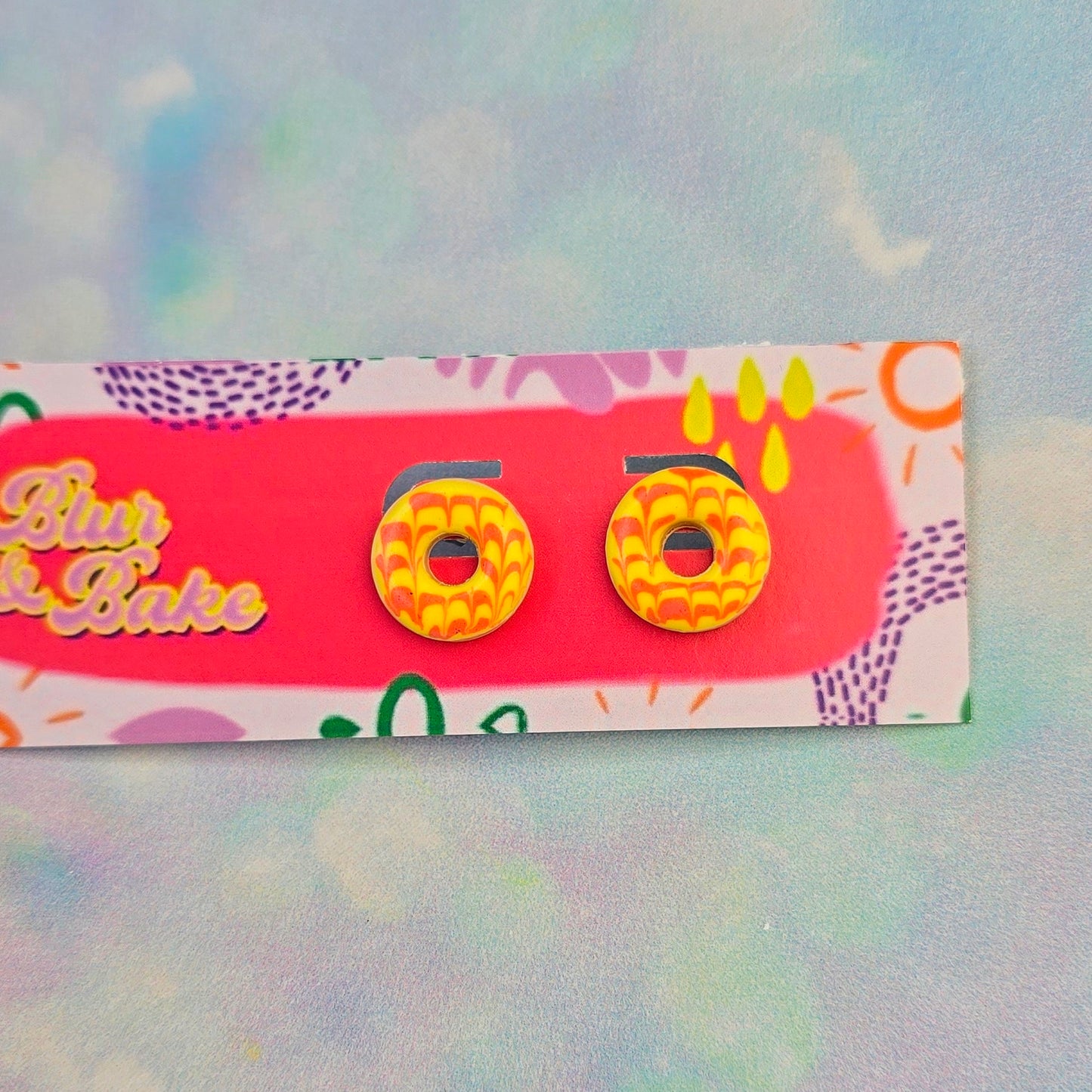 Yellow and Pink Party Ring Studs