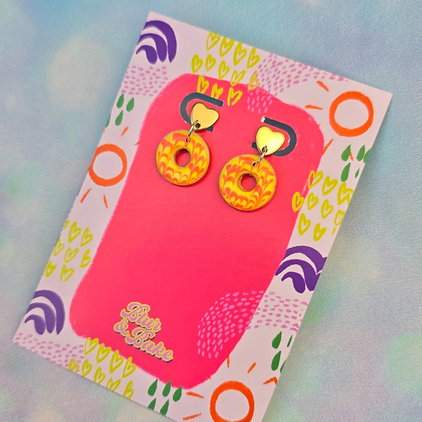 Yellow and Pink Party Ring Dangles