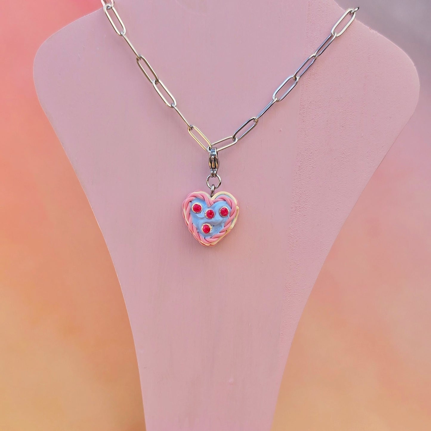Pink and Blue Retro Cake Necklace Charm (Charm Only)
