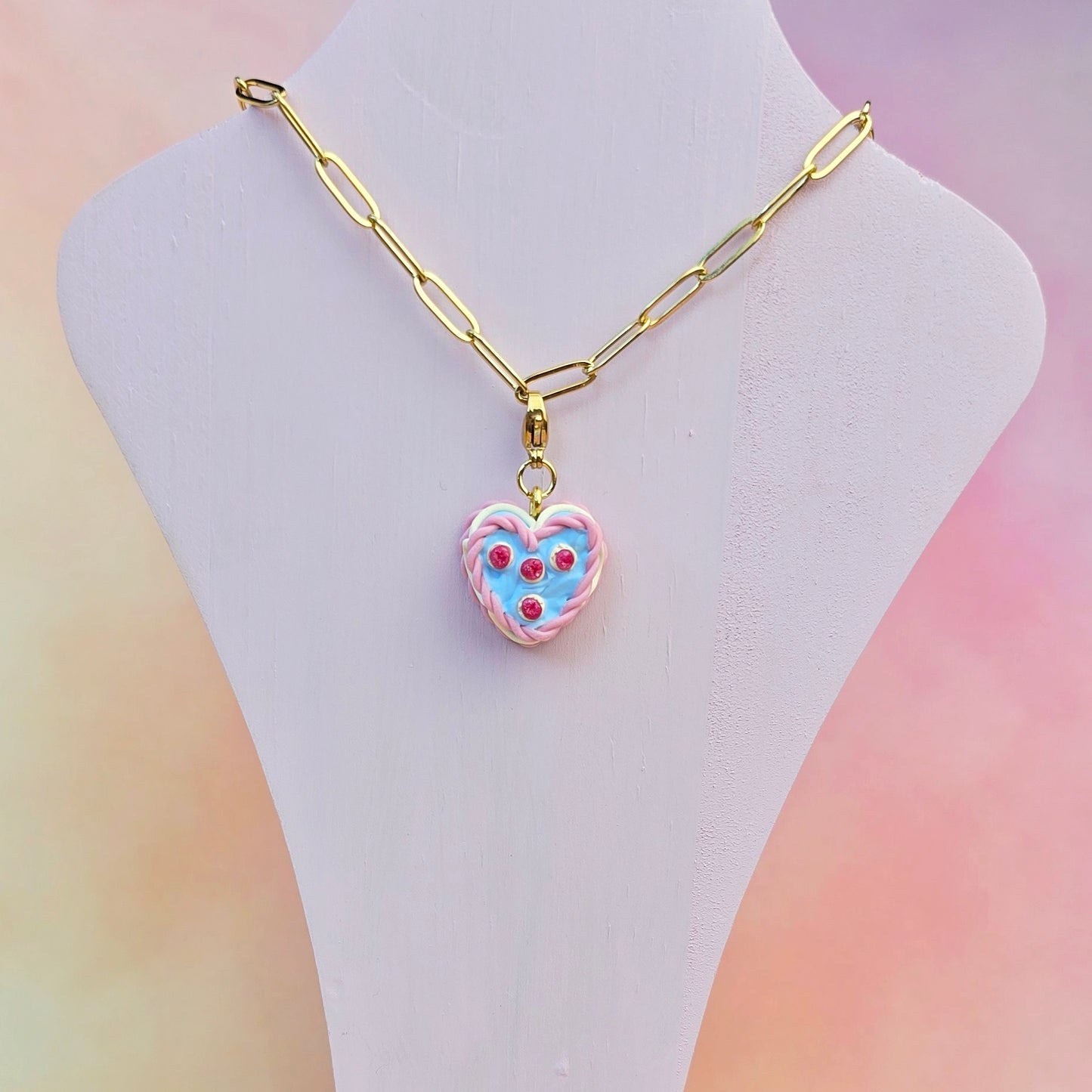 Pink and Blue Retro Cake Necklace Charm (Charm Only)