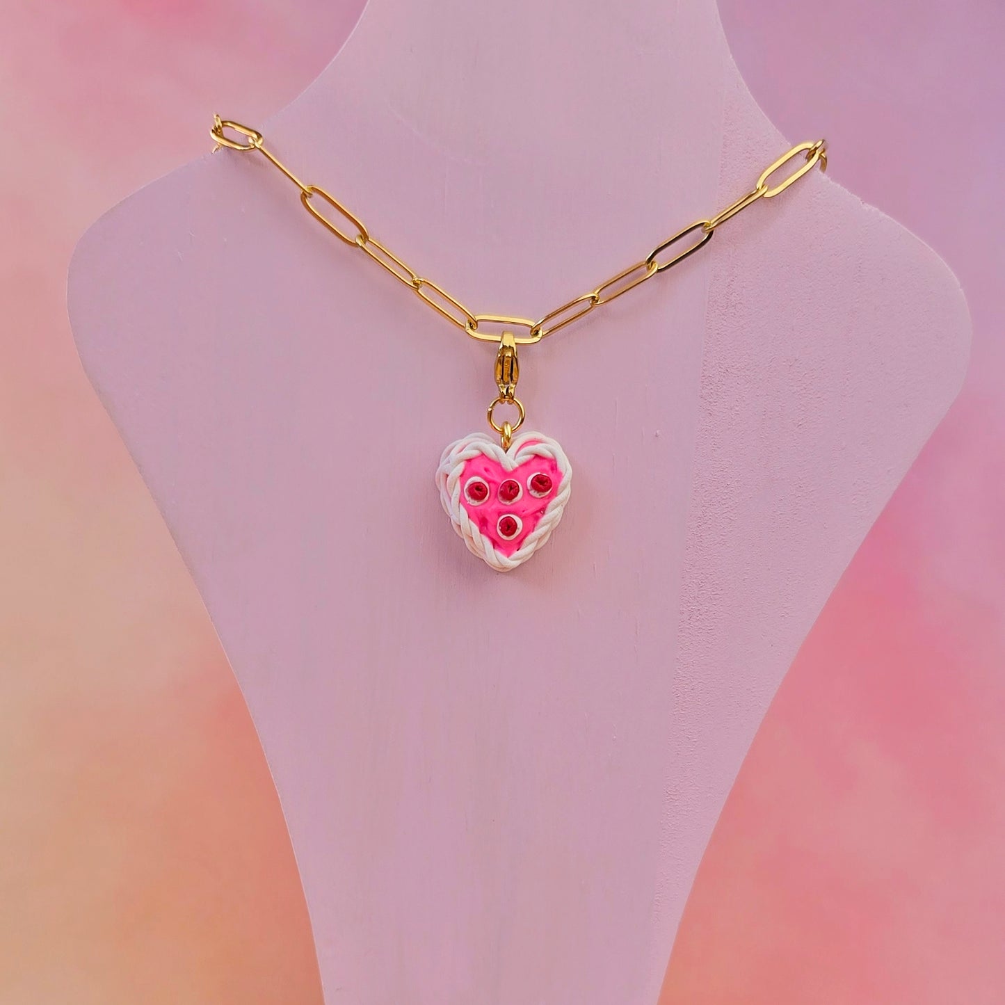 Pink and Red Retro Cake Necklace Charm (Charm Only)