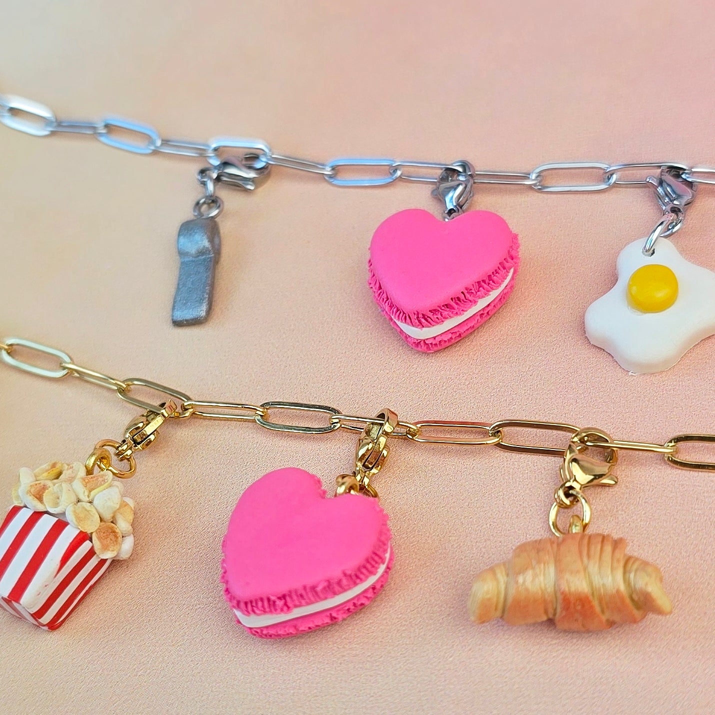 Pink Heart Macaron Necklace Charm (Charm Only)