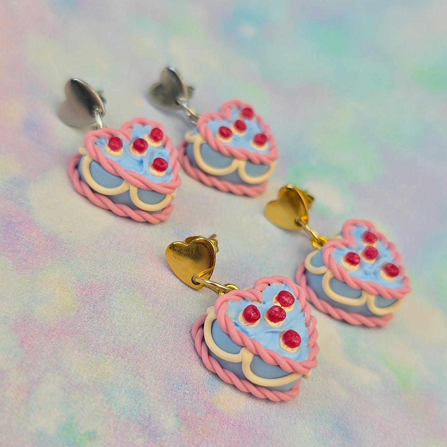 Blue and Pink Retro Cake Dangles
