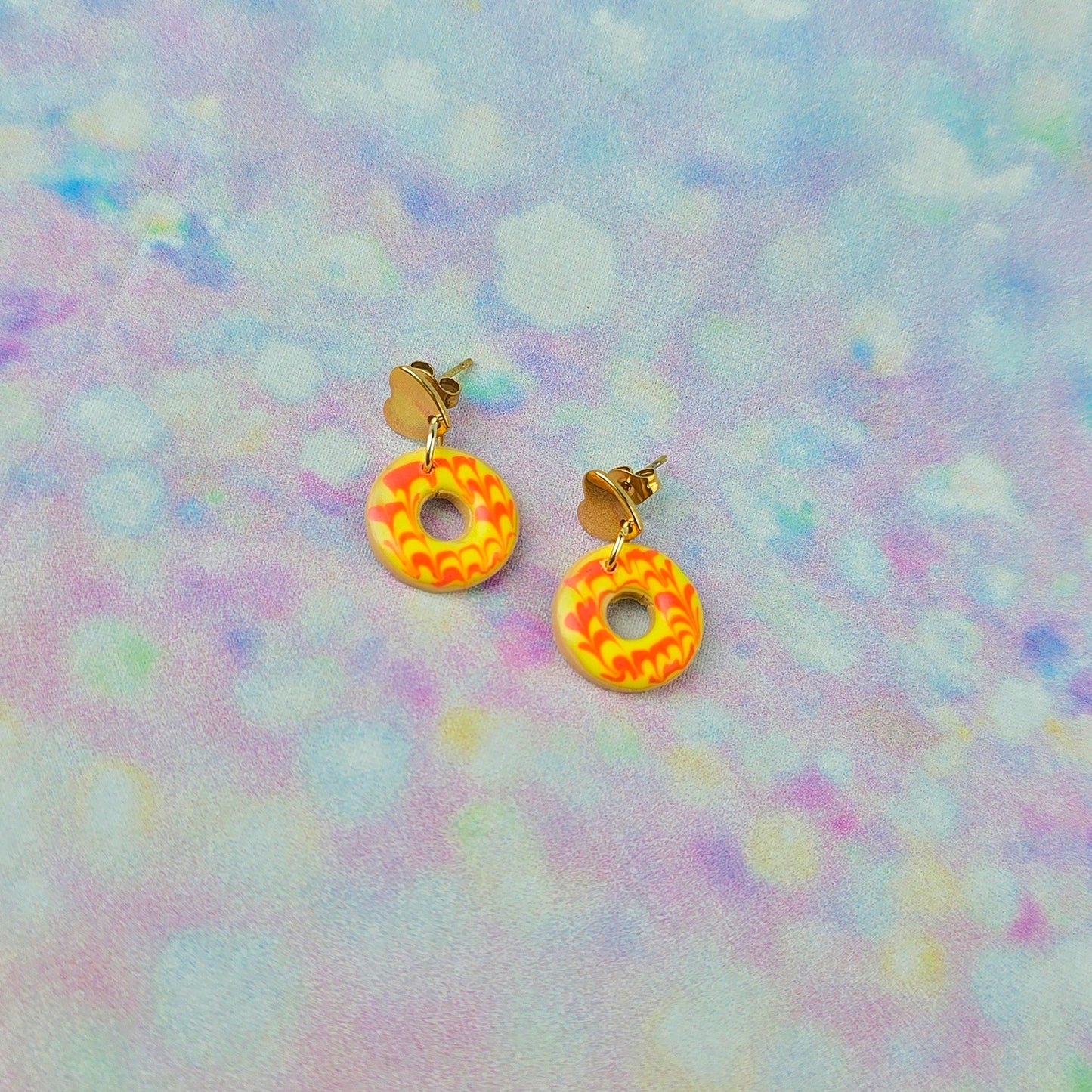 Yellow and Pink Party Ring Dangles