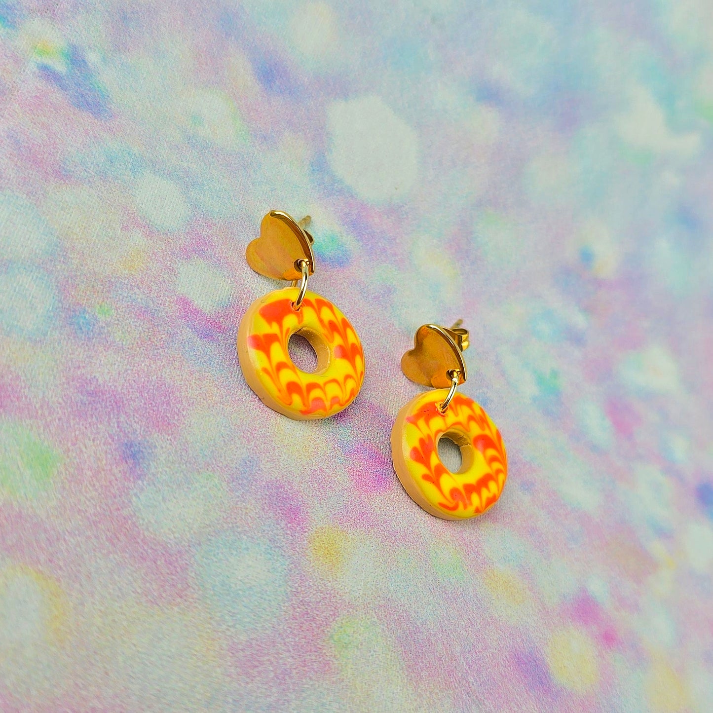 Yellow and Pink Party Ring Dangles