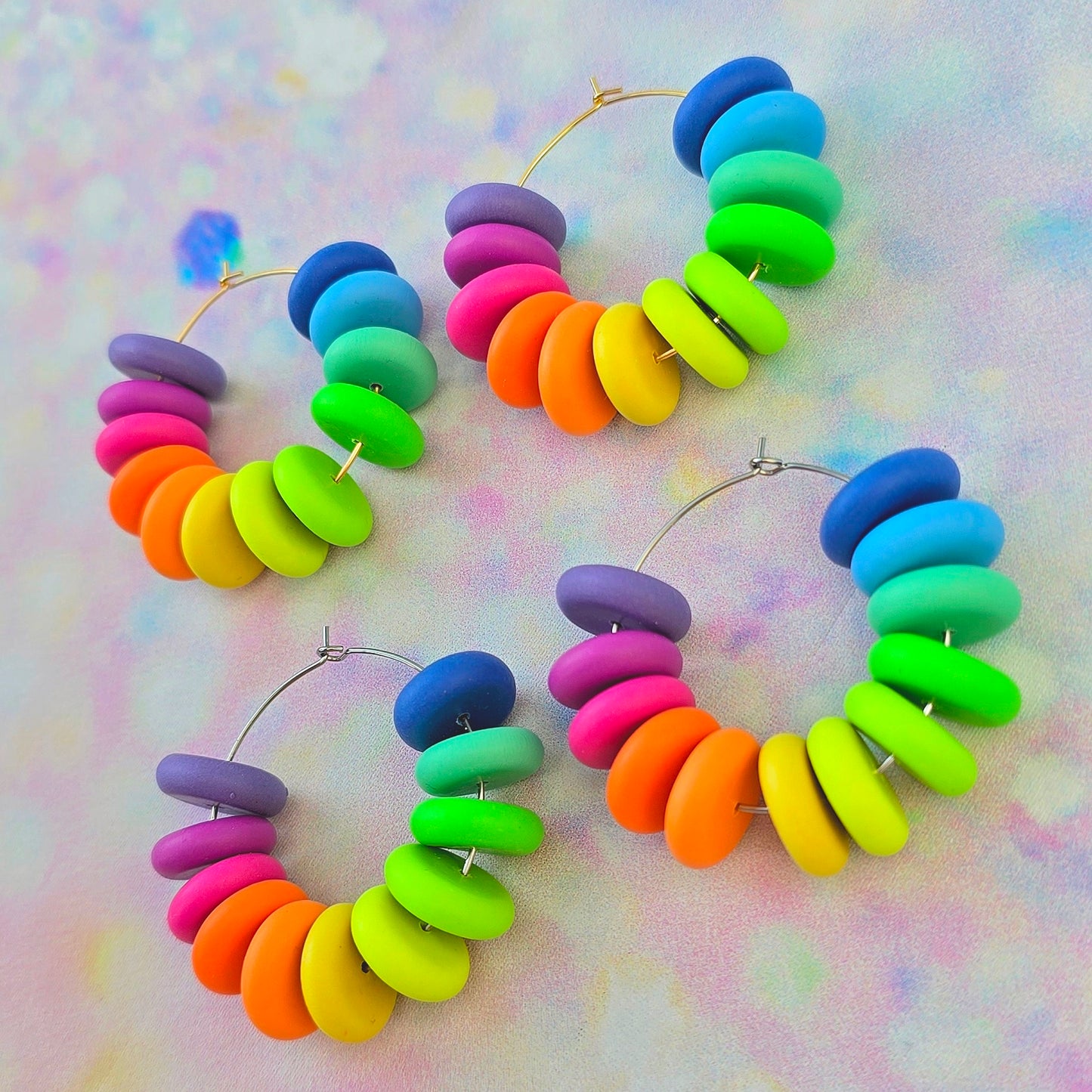 Neon Bouquet Large Beaded Hoops