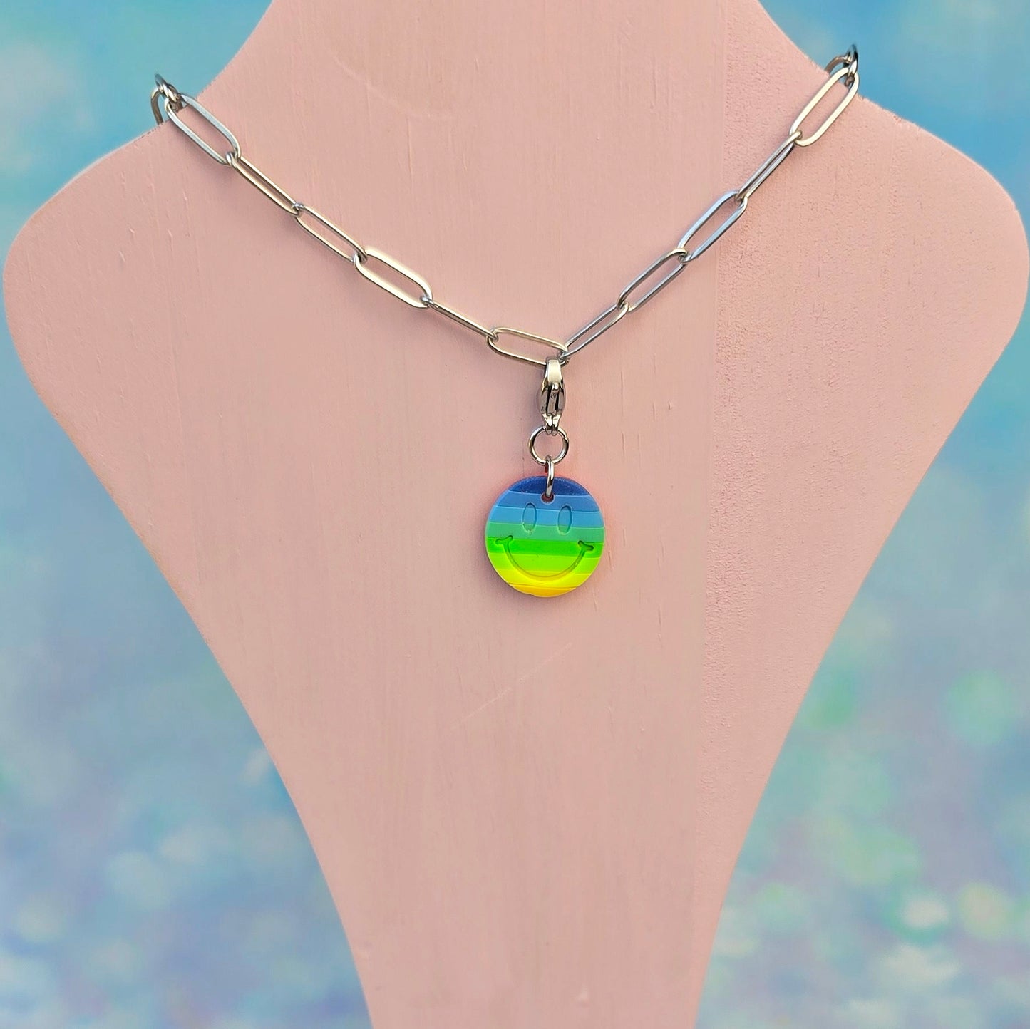 Neon Bouquet Smiley Face Blur/Green Necklace Charm (Charm Only)