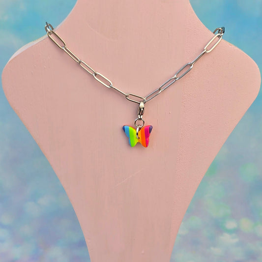 Neon Bouquet Butterfly (center) Necklace Charm (Charm Only)