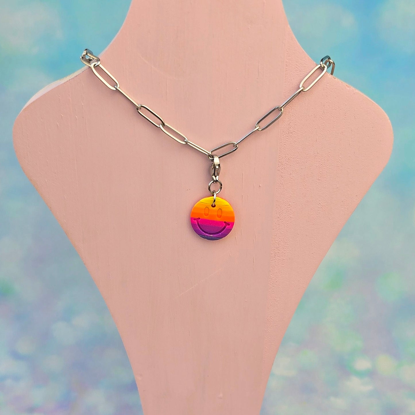 Neon Bouquet Smiley Face Orange/Purple Necklace Charm (Charm Only)