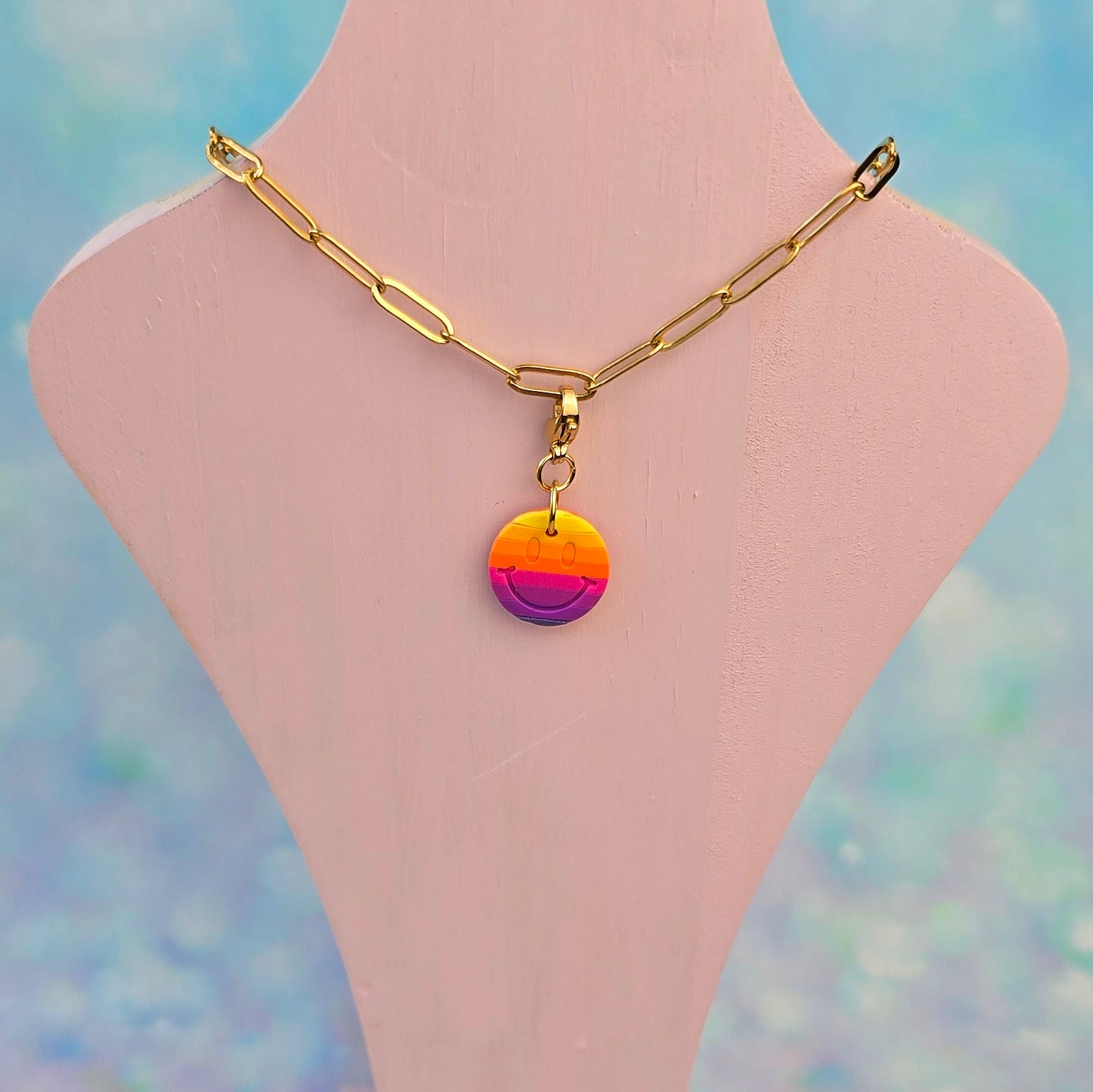 Neon Bouquet Smiley Face Orange/Purple Necklace Charm (Charm Only)