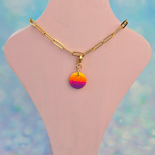 Neon Bouquet Smiley Face Orange/Purple Necklace Charm (Charm Only)