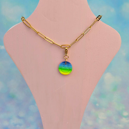 Neon Bouquet Smiley Face Blur/Green Necklace Charm (Charm Only)