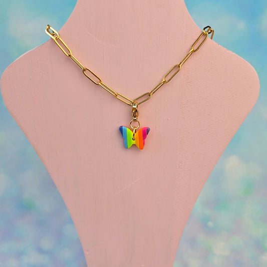 Neon Bouquet Butterfly (center) Necklace Charm (Charm Only)