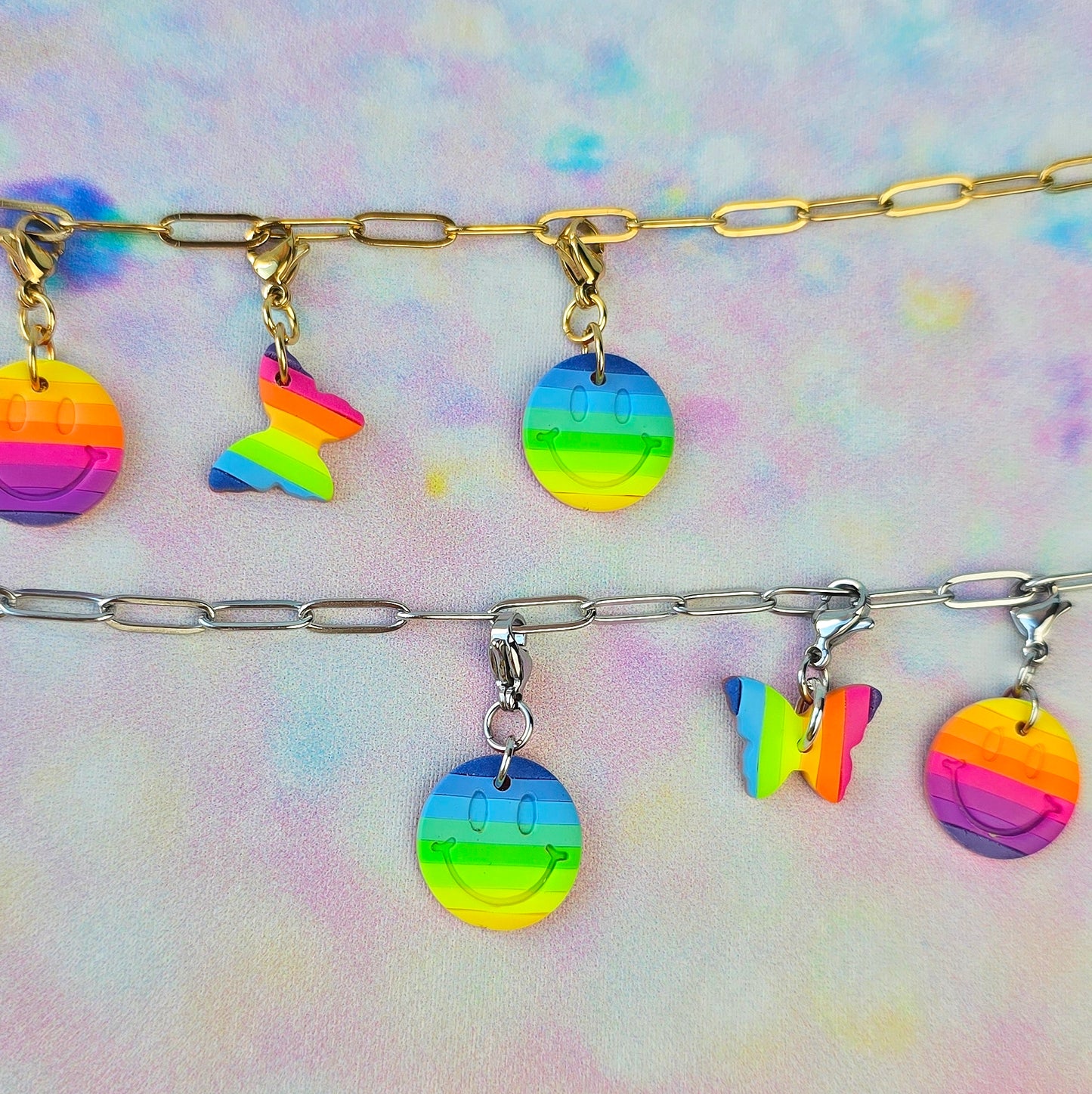 Neon Bouquet Smiley Face Blur/Green Necklace Charm (Charm Only)