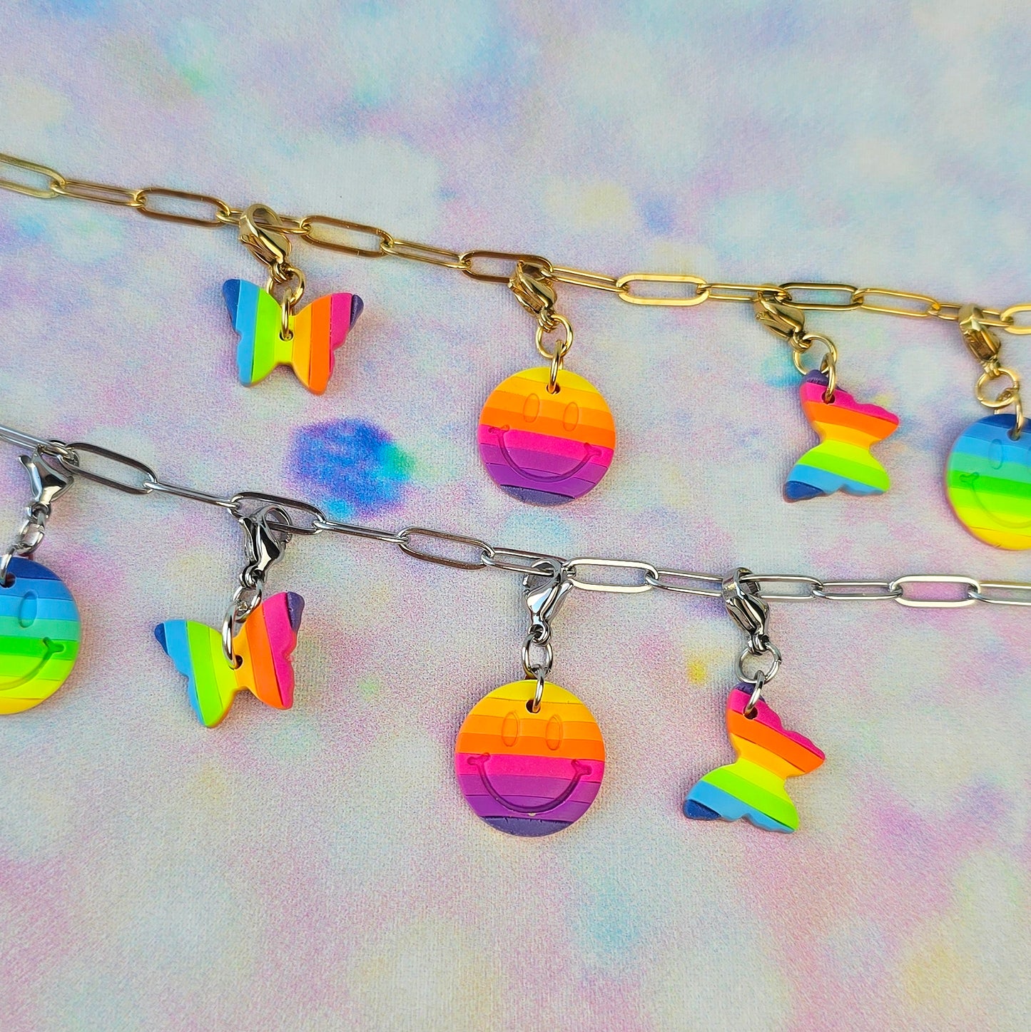 Neon Bouquet Smiley Face Orange/Purple Necklace Charm (Charm Only)