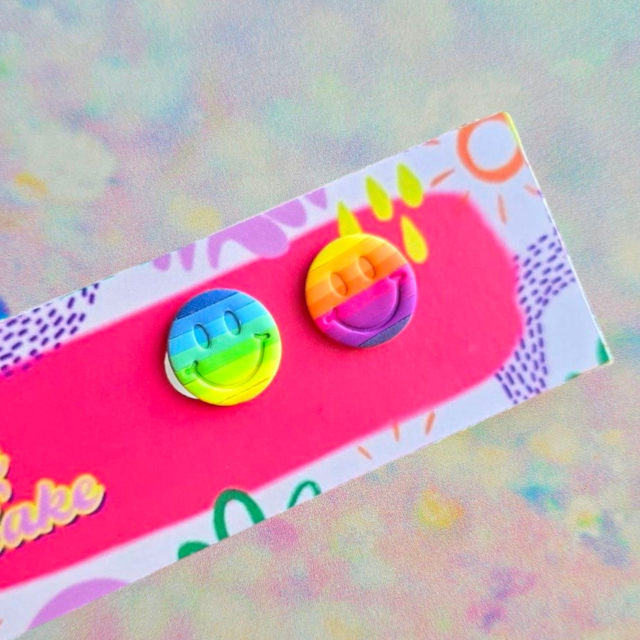 Neon Bouquet Smiley Face Studs