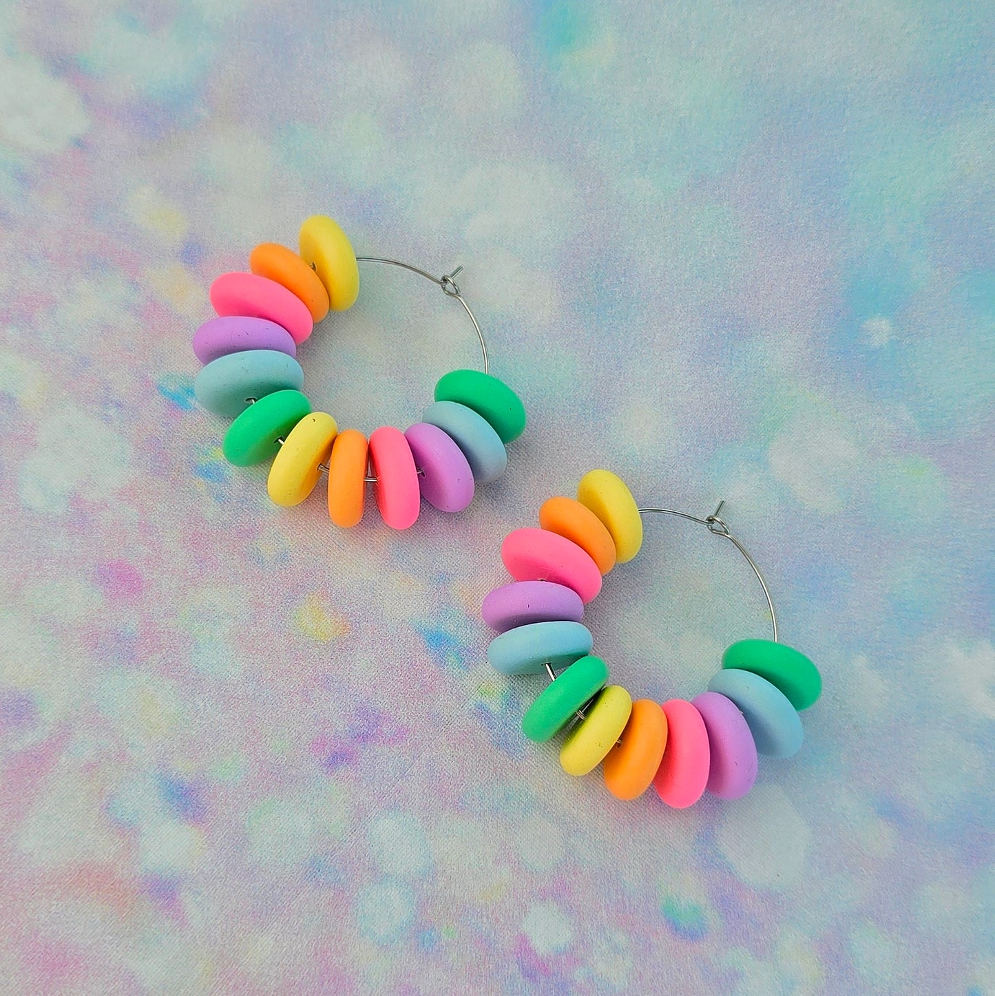 Pastel Large Beaded Hoops
