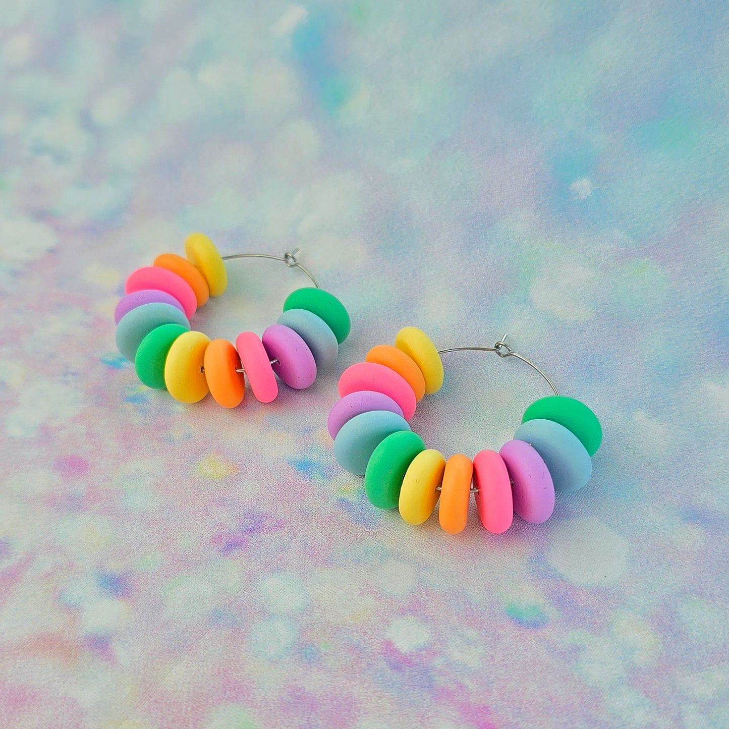 Pastel Large Beaded Hoops