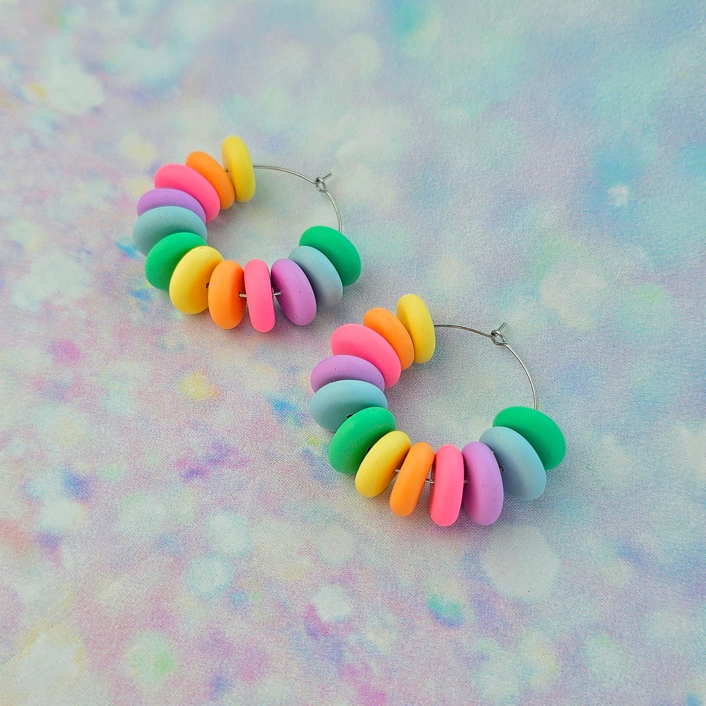 Pastel Large Beaded Hoops