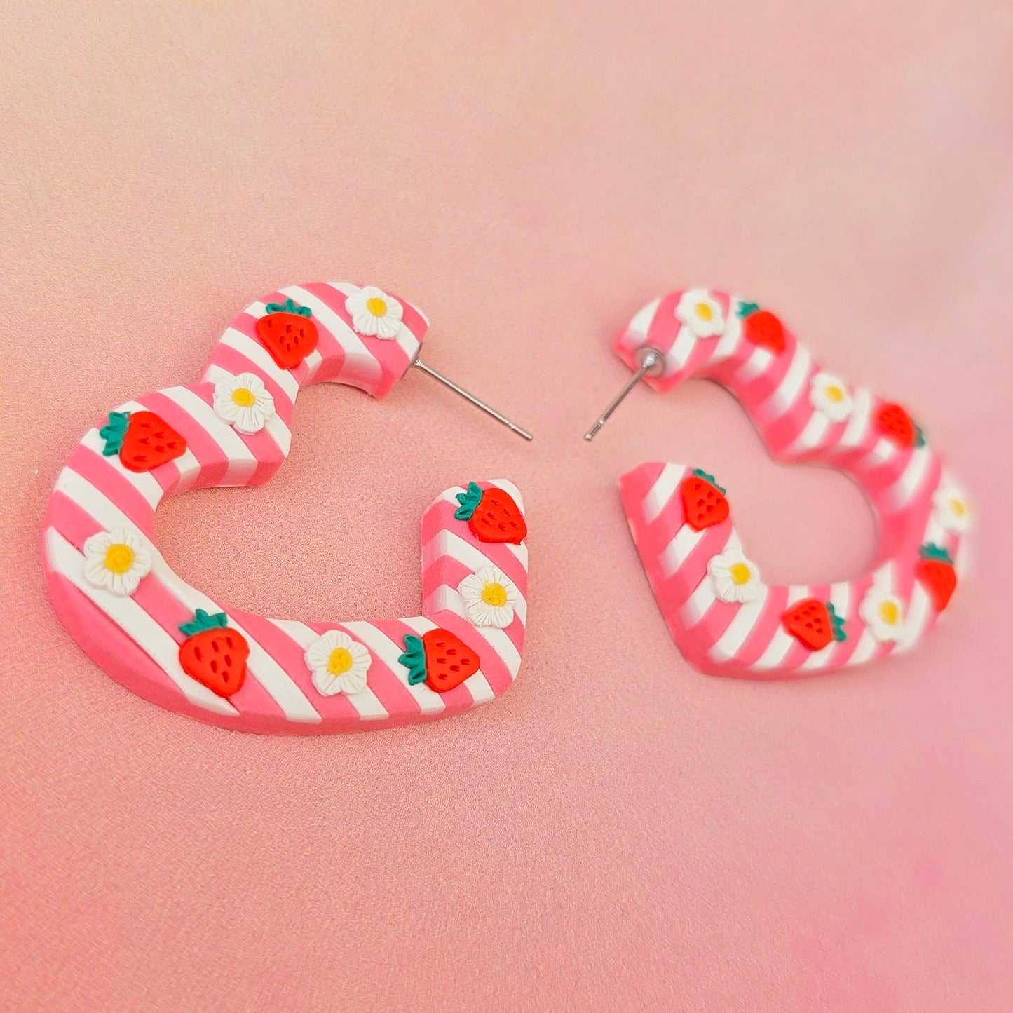 Strawberry Milk Medium Heart Shaped Hoops