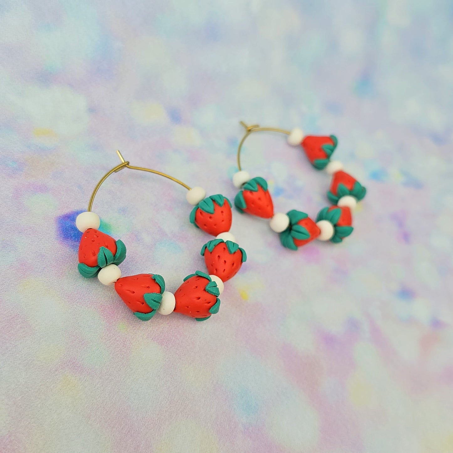 Large Strawberry Beaded Hoops