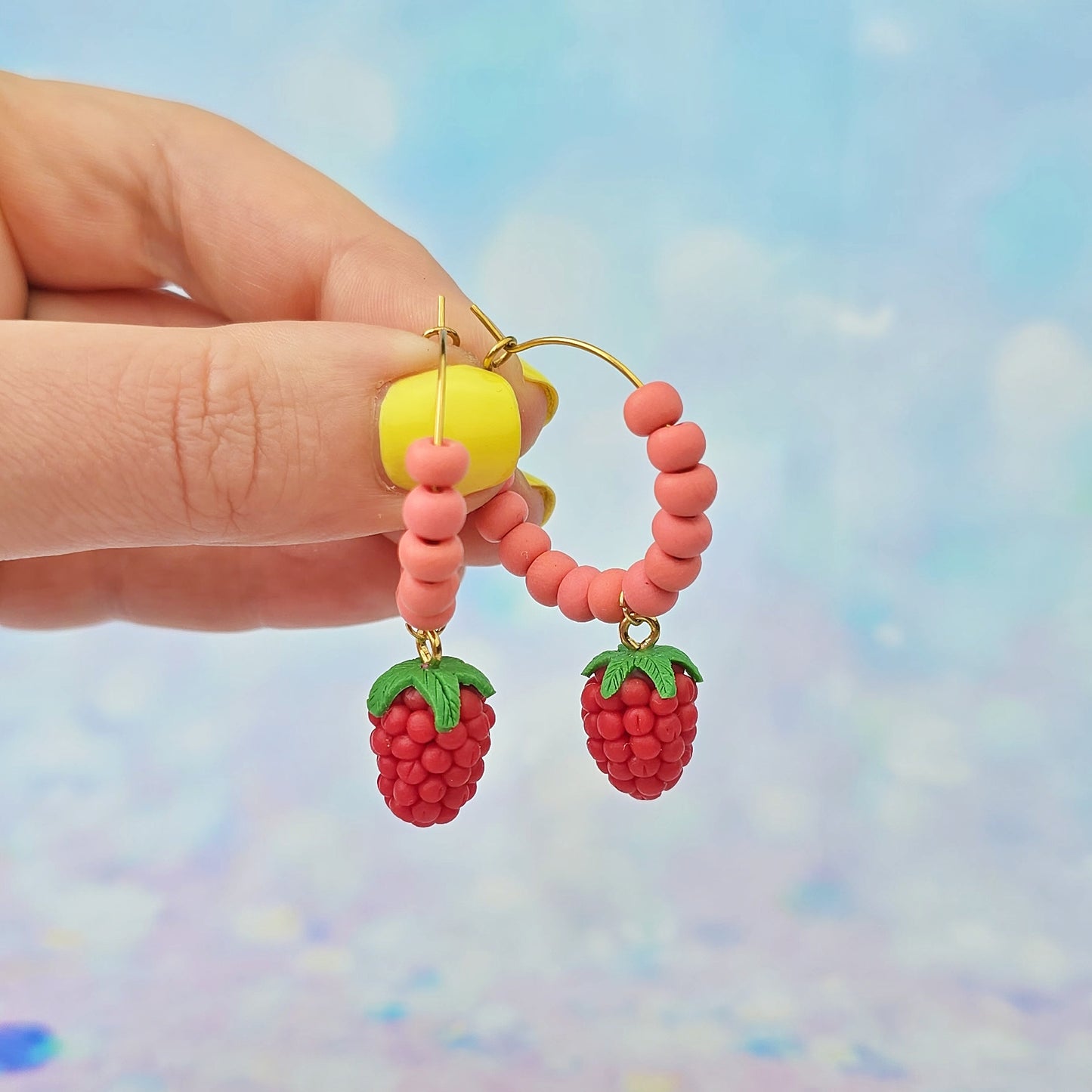 Mini Raspberry Beaded Hoops
