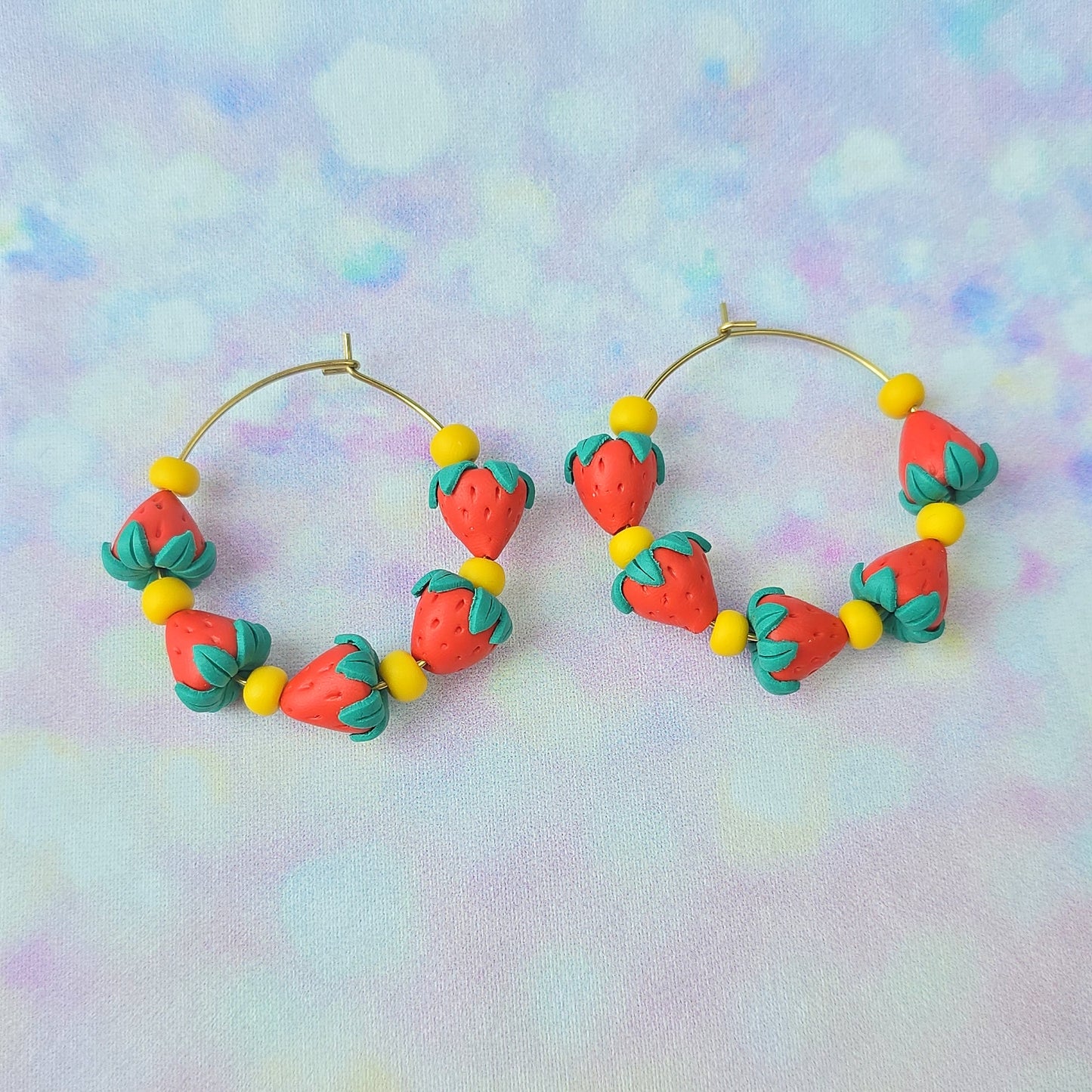 Large Strawberry Beaded Hoops
