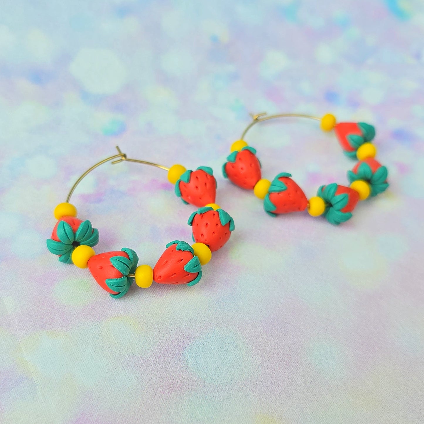 Large Strawberry Beaded Hoops