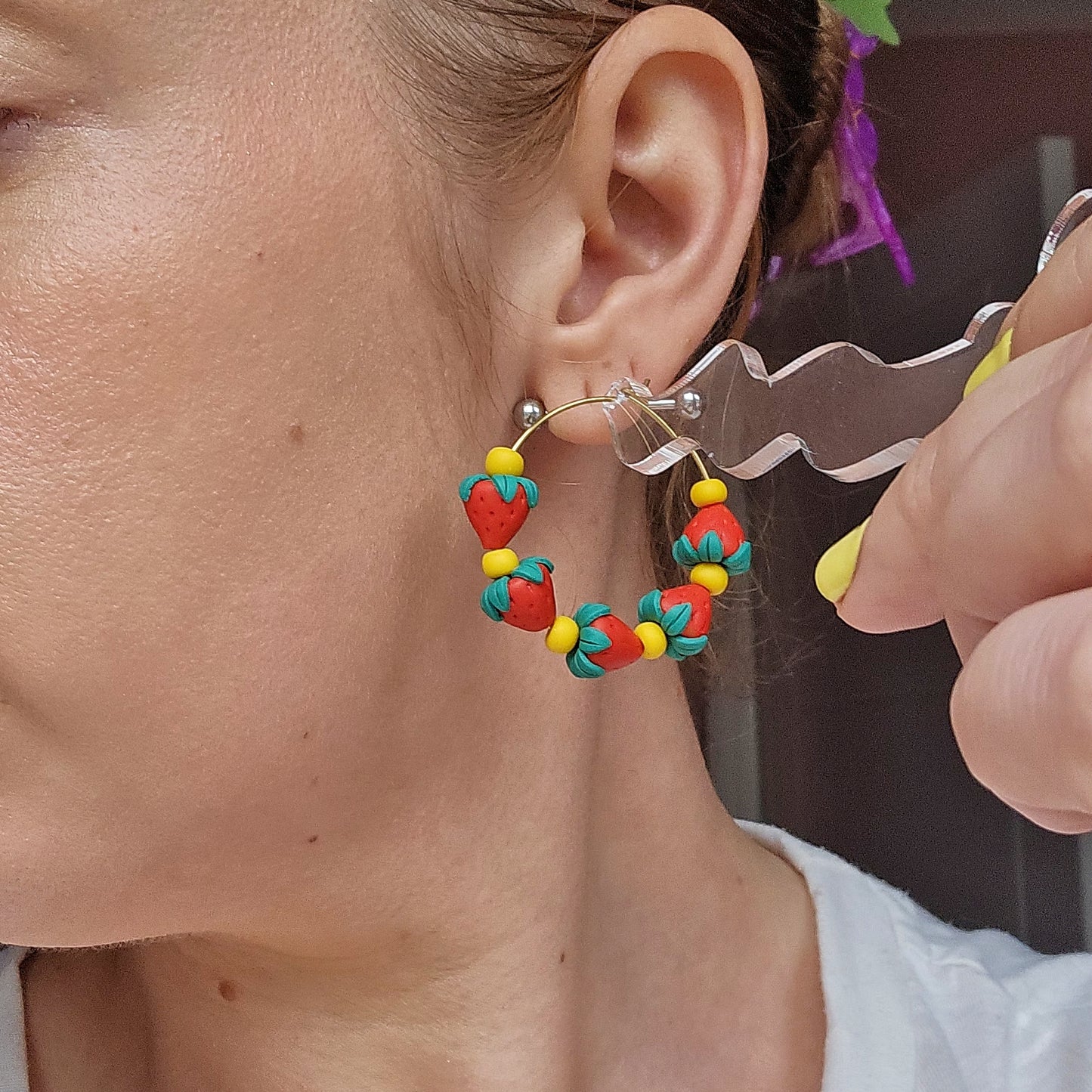 Large Strawberry Beaded Hoops
