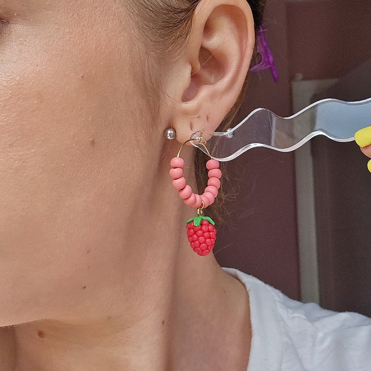 Mini Raspberry Beaded Hoops