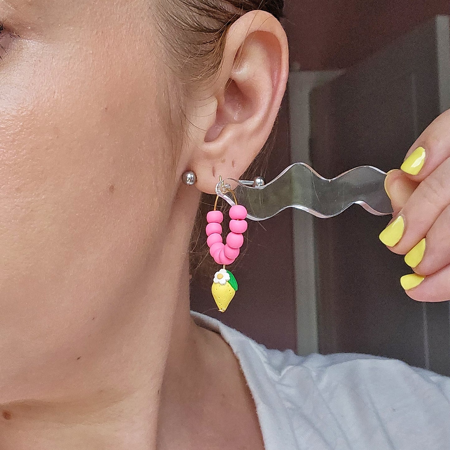 Mini Lemon Beaded Hoops