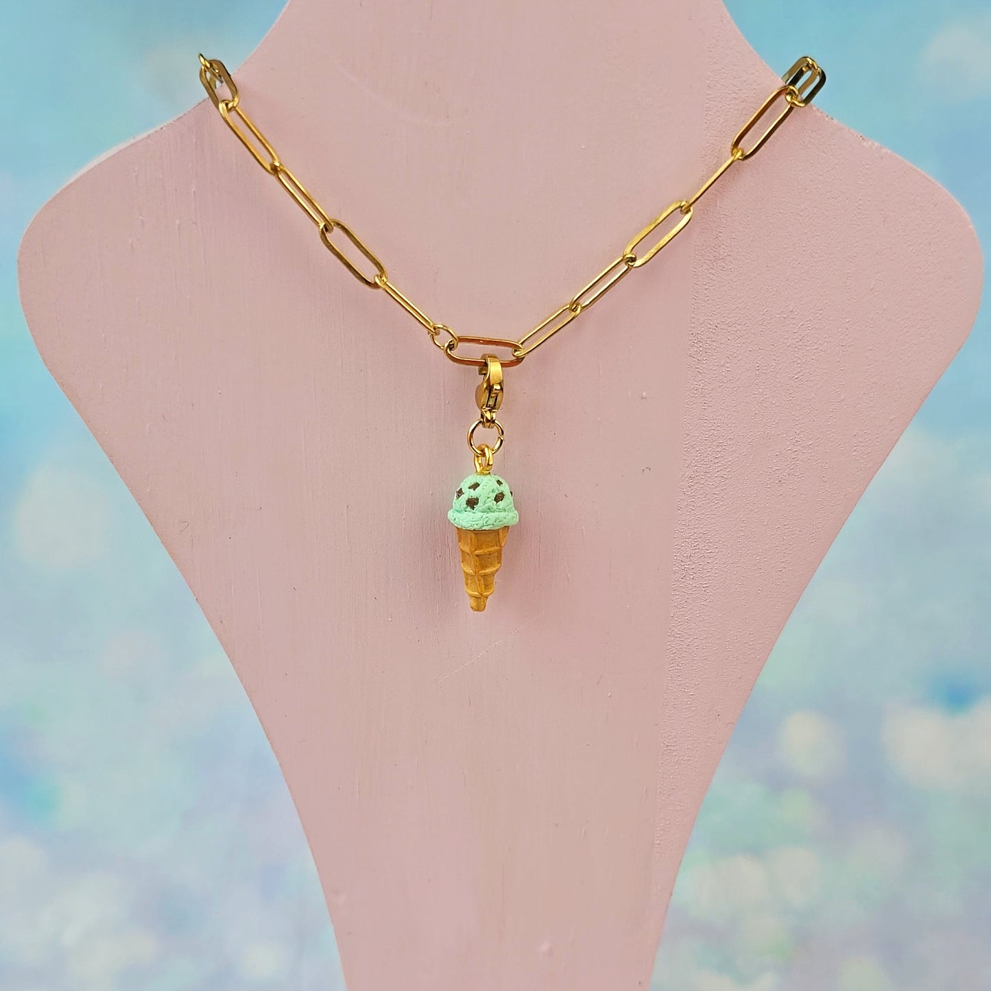 Mint Chocolate Chip Ice Cream Necklace Charm (Charm Only)