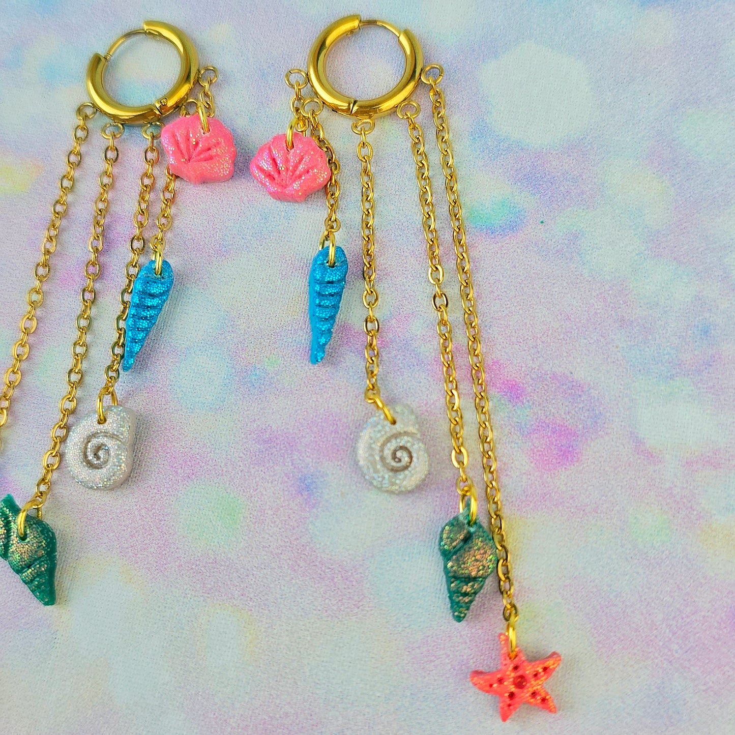 Glitter Shell 5 Drop Dangles