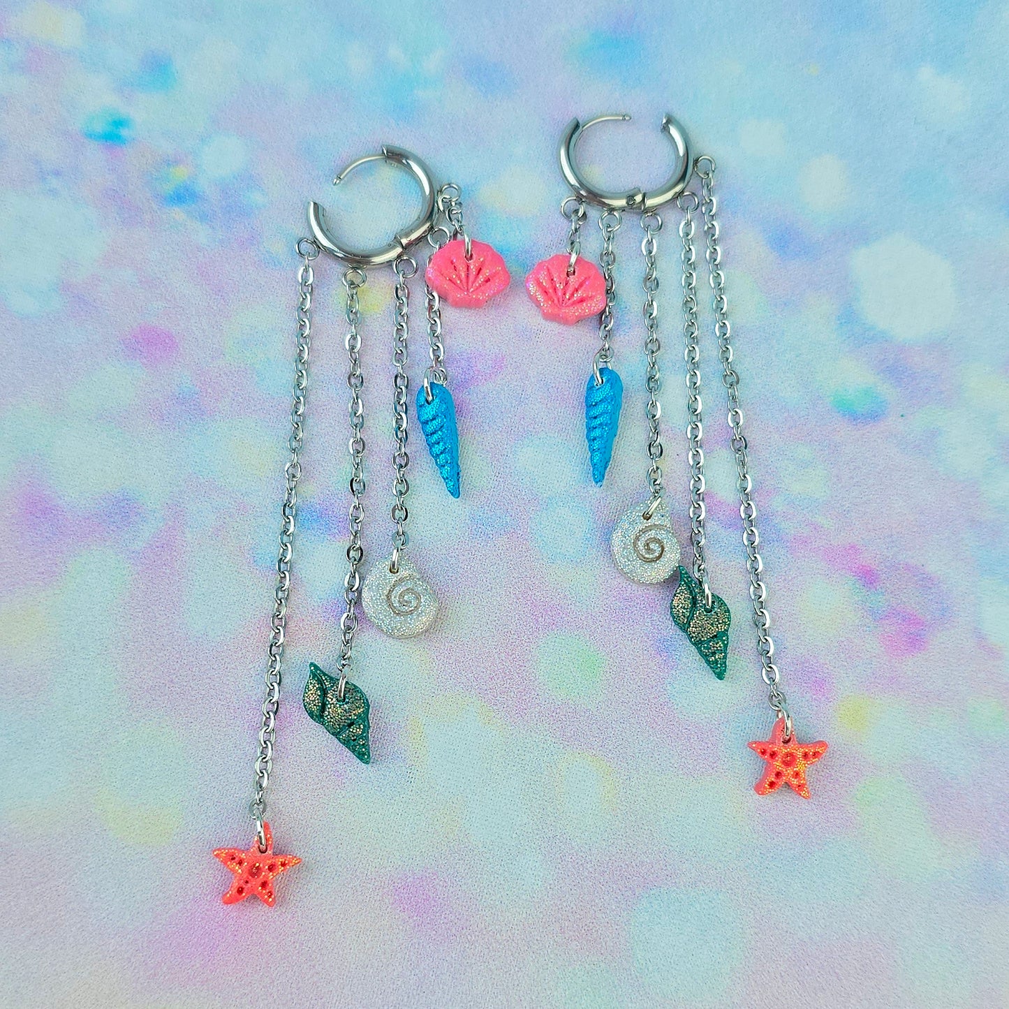 Glitter Shell 5 Drop Dangles
