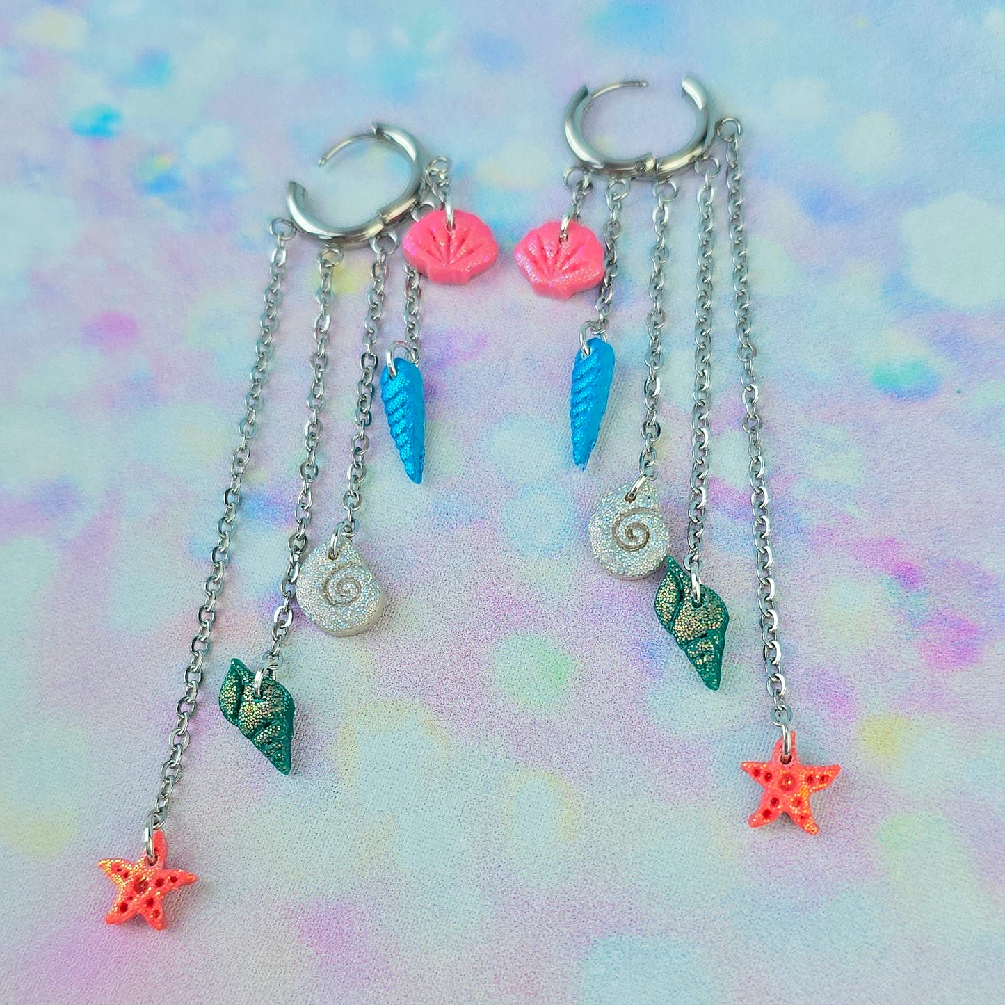 Glitter Shell 5 Drop Dangles