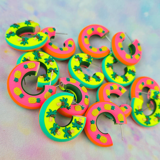 LIMITED EDITION Pineapple & Palm Tree Chunky Hoops