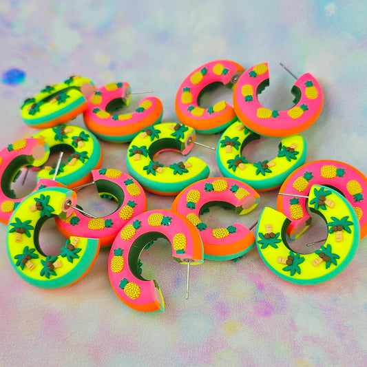 LIMITED EDITION Pineapple & Palm Tree Chunky Hoops
