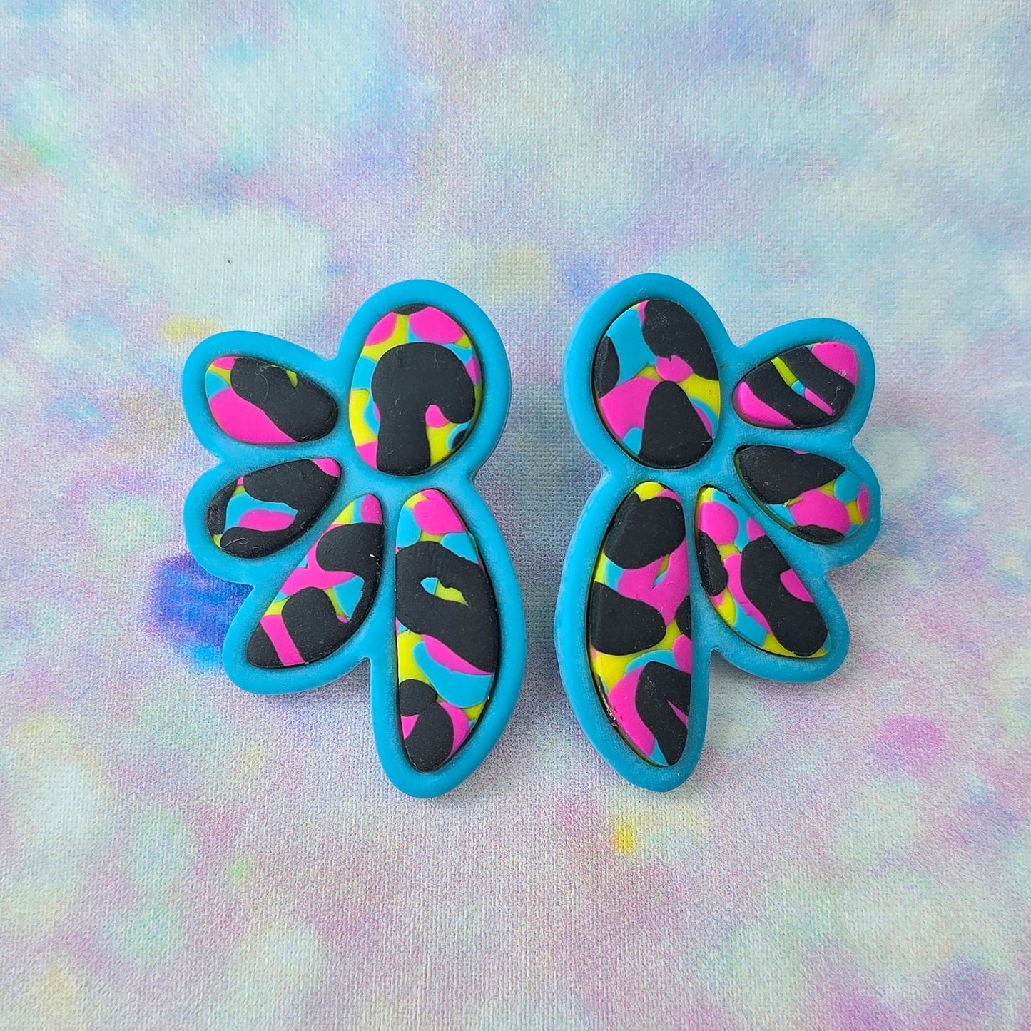 Multicoloured Leopard Print Statement Studs