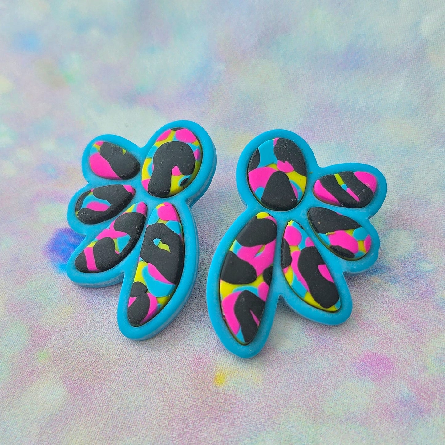 Multicoloured Leopard Print Statement Studs