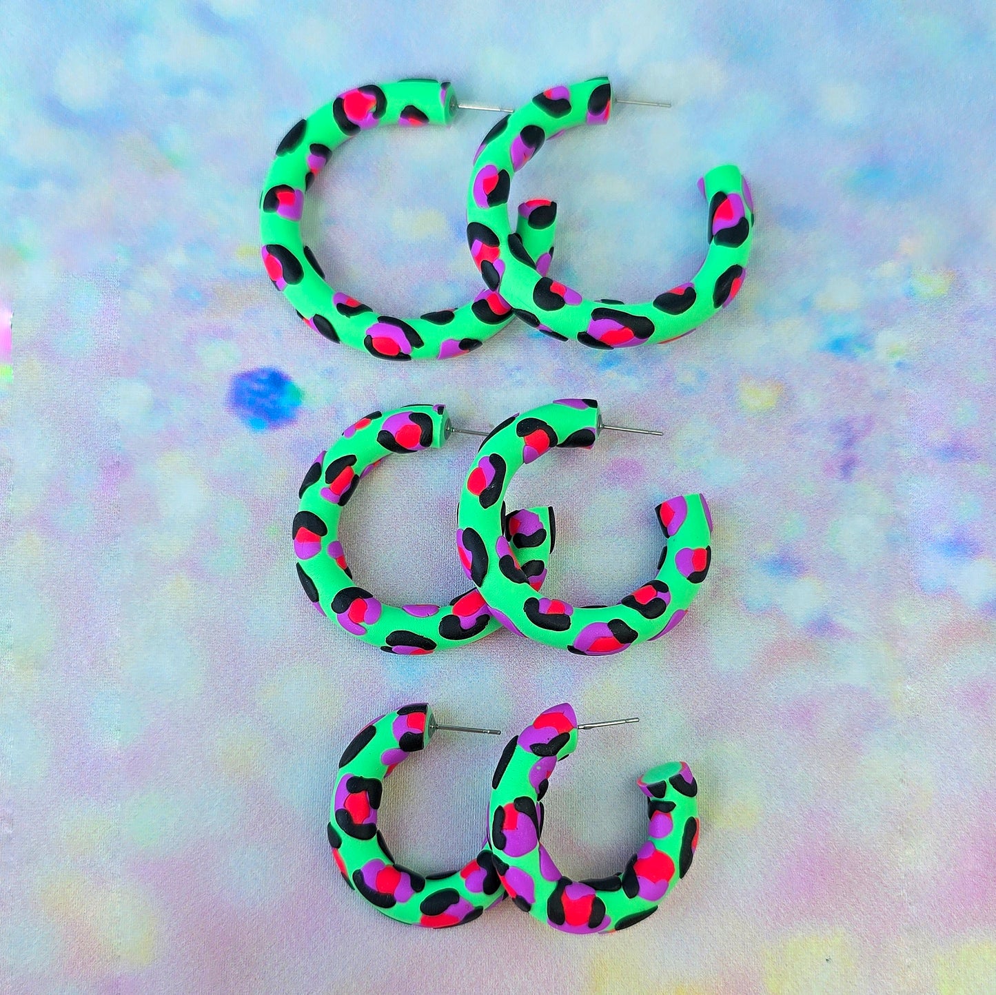 Mint Leopard Print Clay Hoops