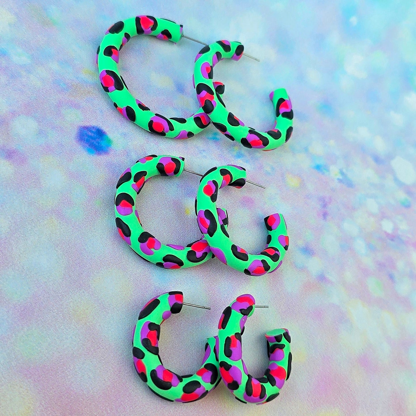 Mint Leopard Print Clay Hoops