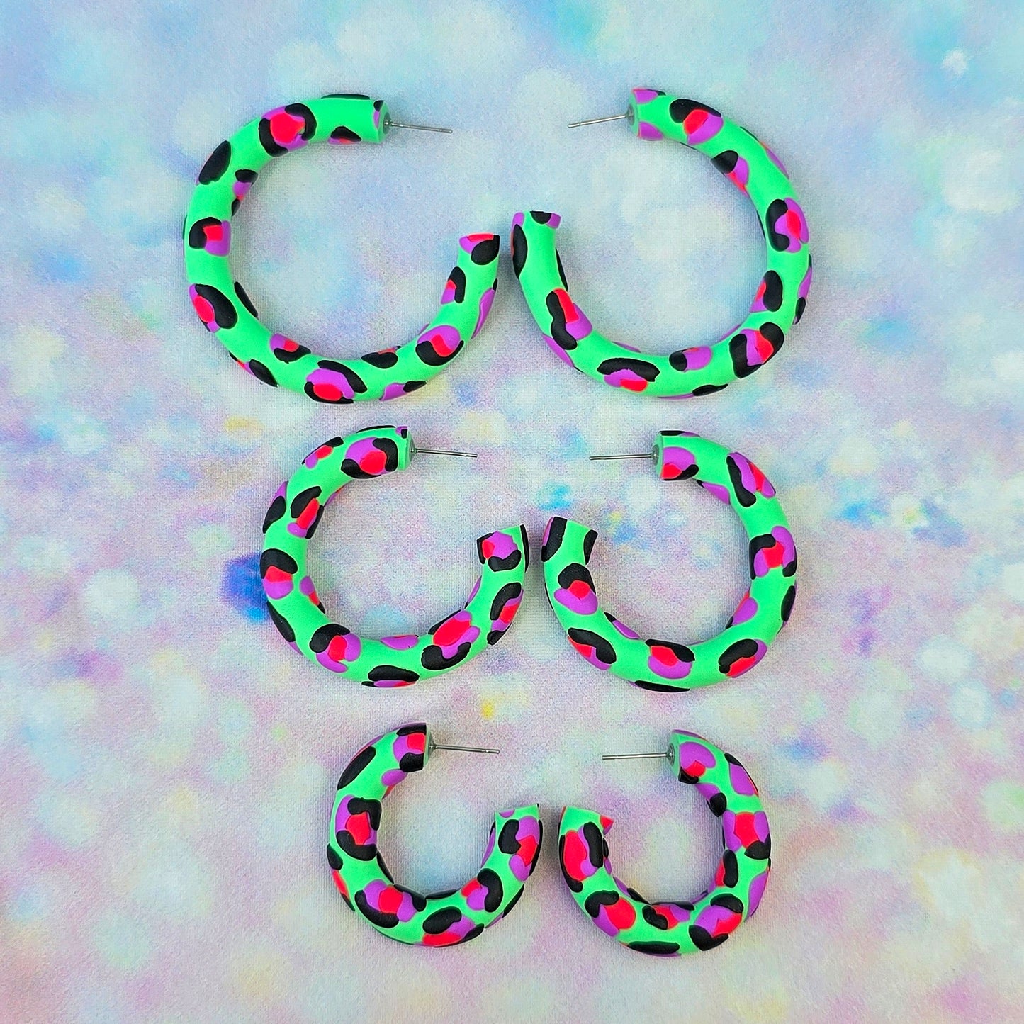 Mint Leopard Print Clay Hoops
