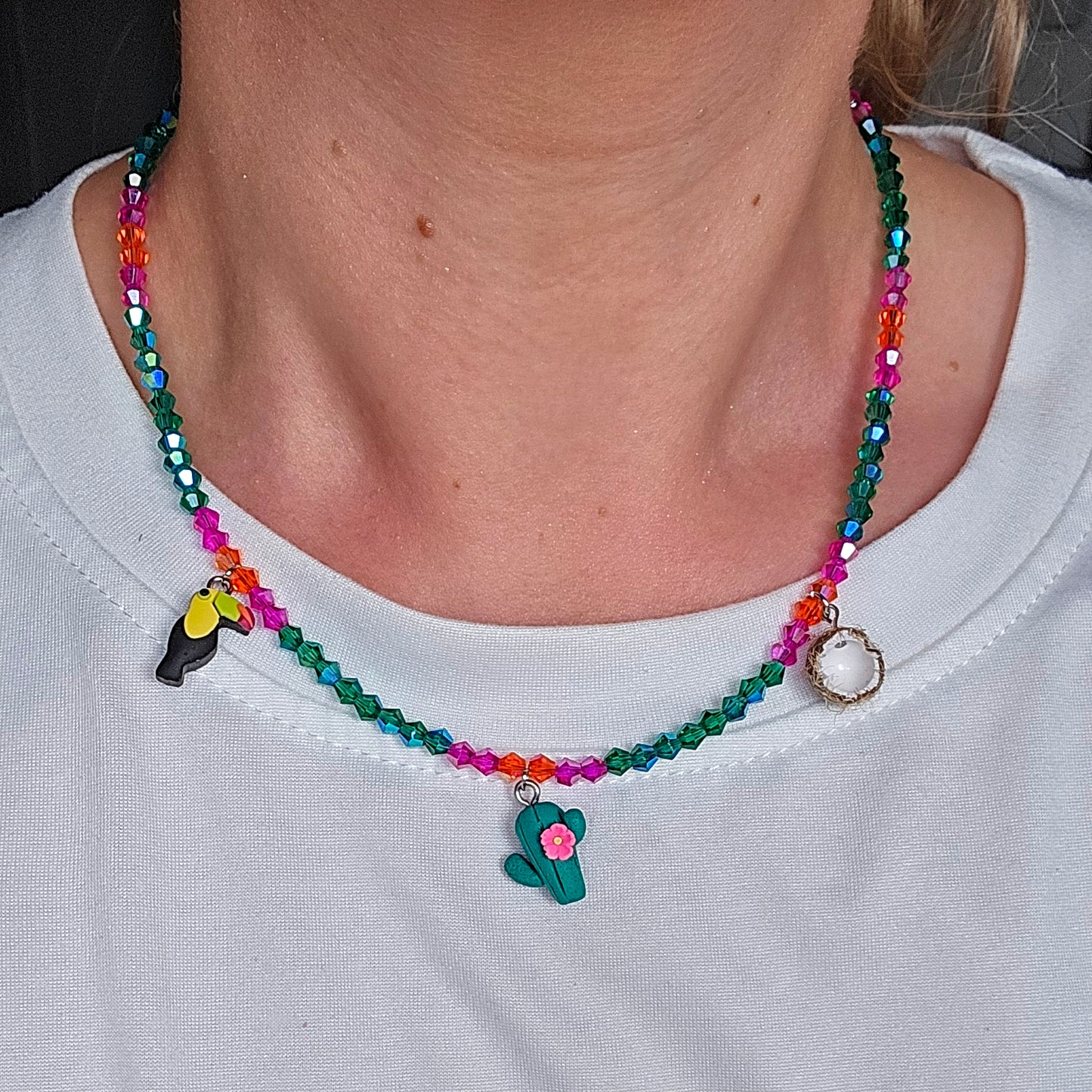 Tropical Paradise Glass Beaded Charm Necklace