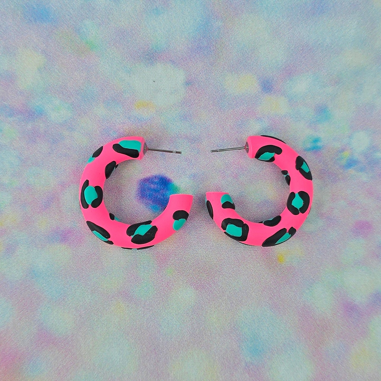 LIMITED EDITION Hot Pink Leopard Print Clay Hoops