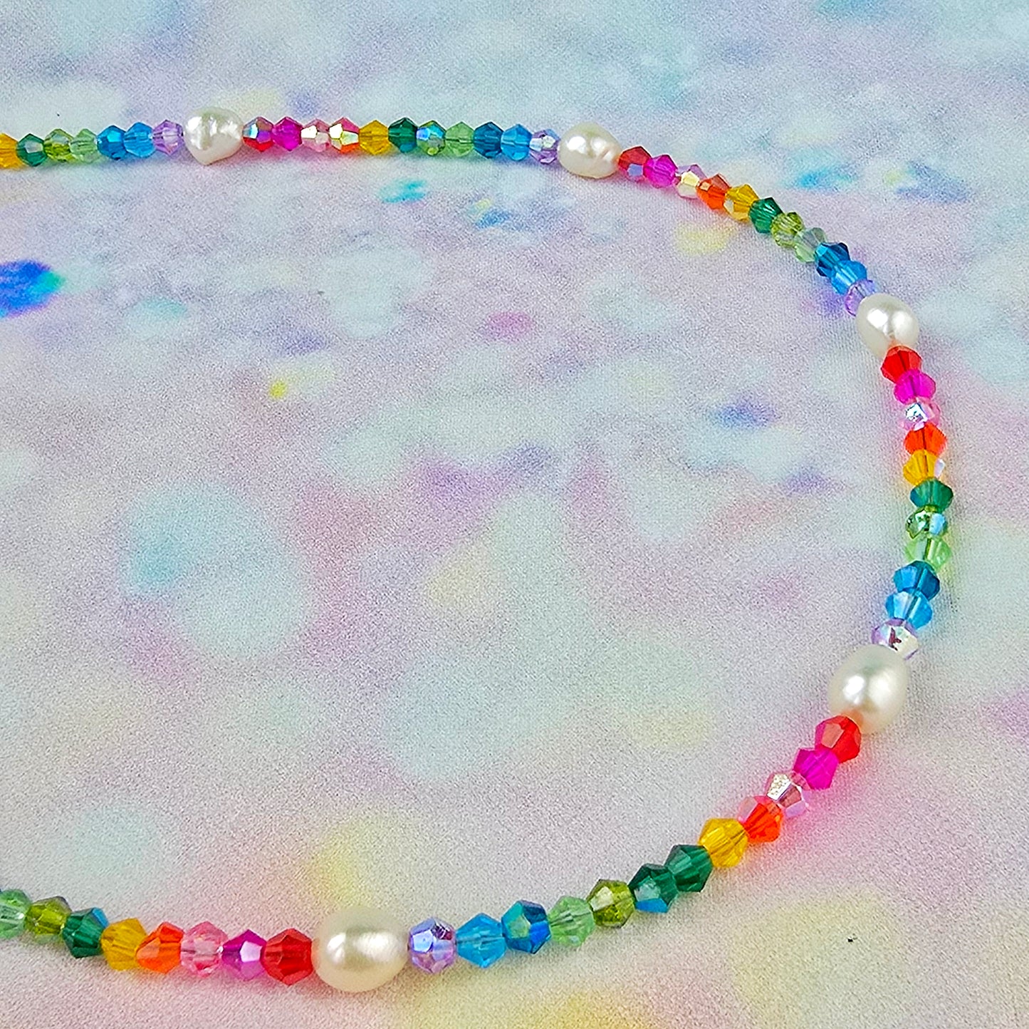 Rainbow Glass Beaded Necklace With Freshwater Pearls