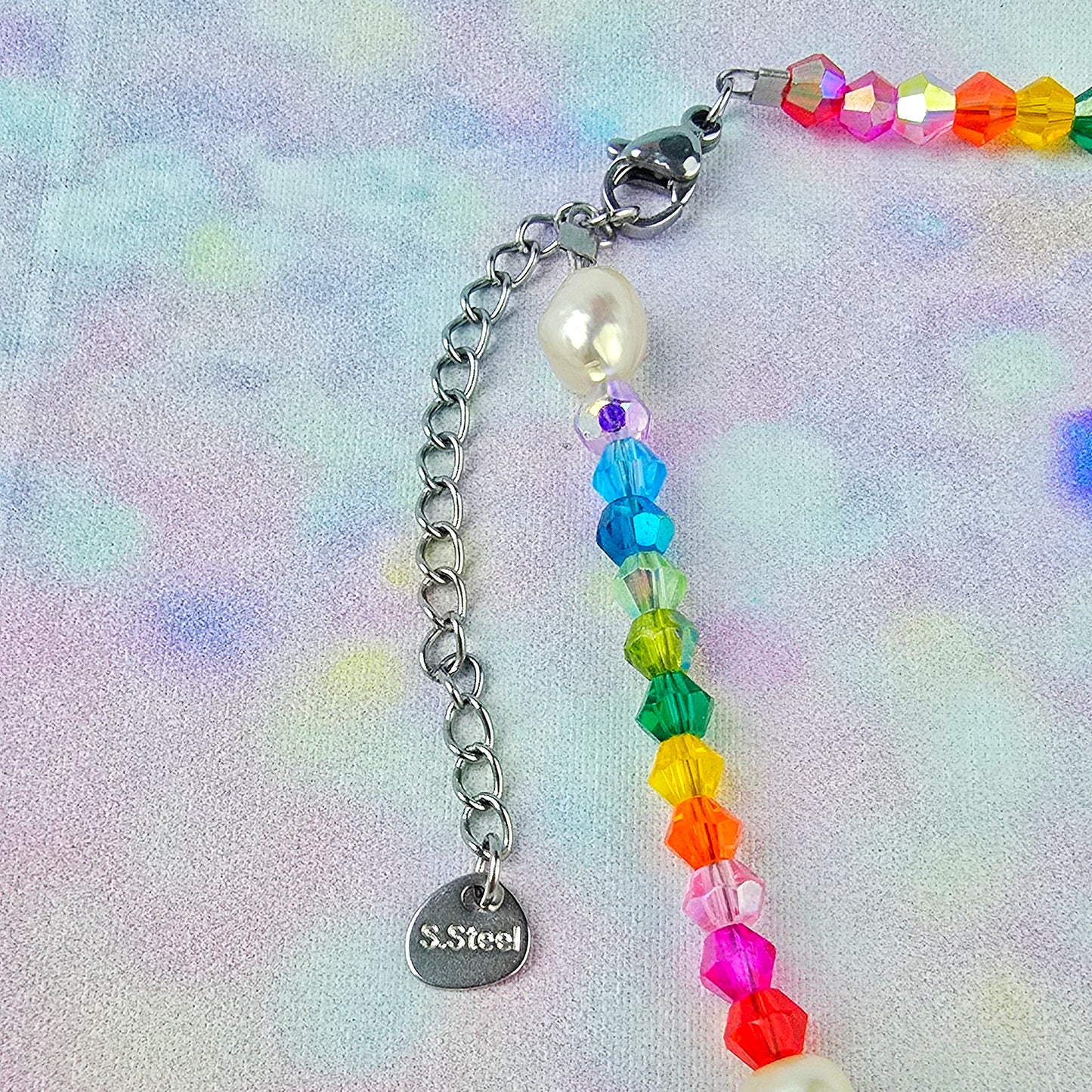 Rainbow Glass Beaded Necklace With Freshwater Pearls