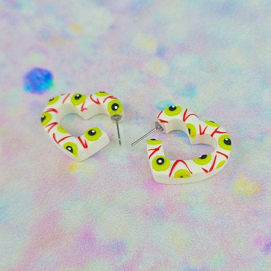 LIMITED EDITION Eyeball Mini Heart Shaped Hoops