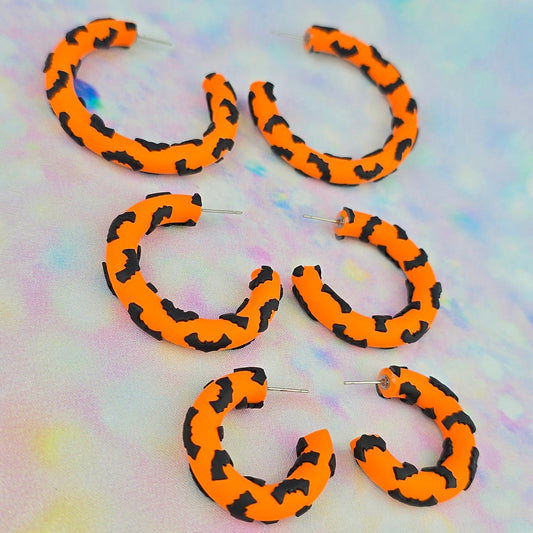 LIMITED EDITION Bat Clay Hoops in Orange