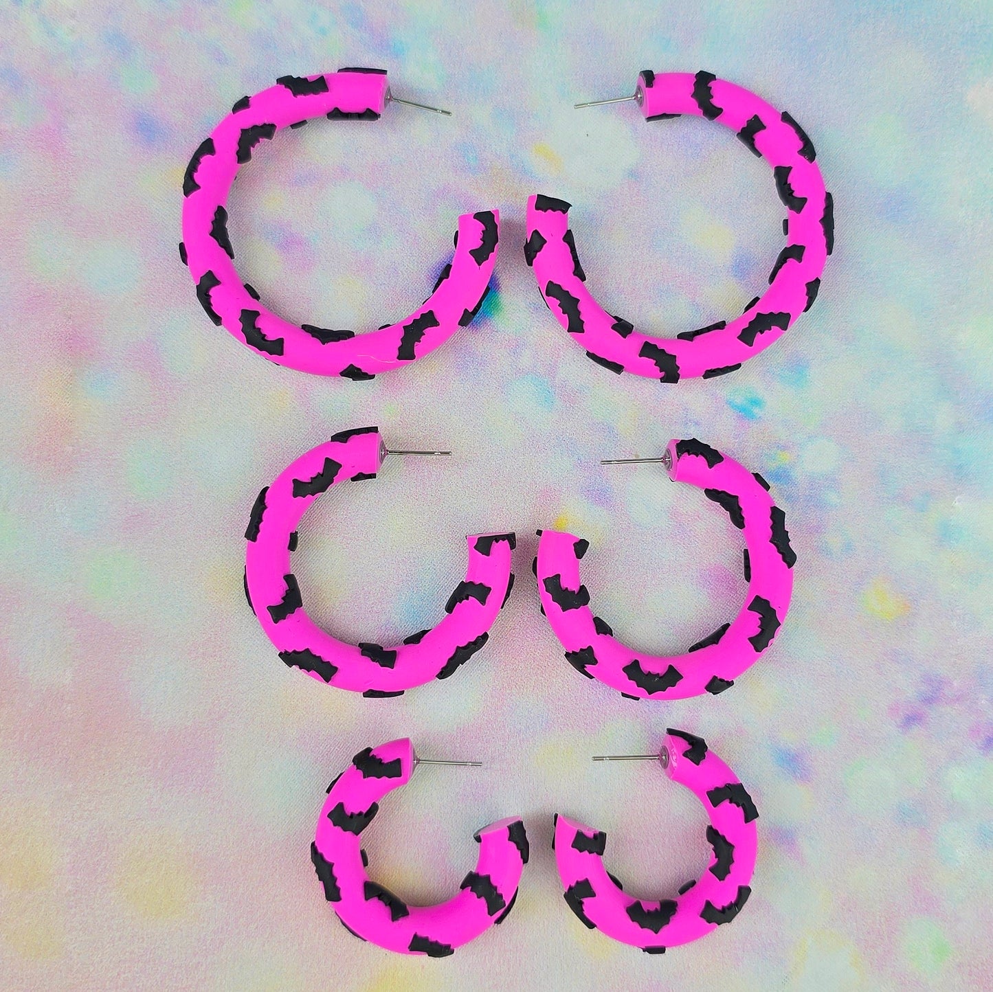 Bat Clay Hoops in Pink