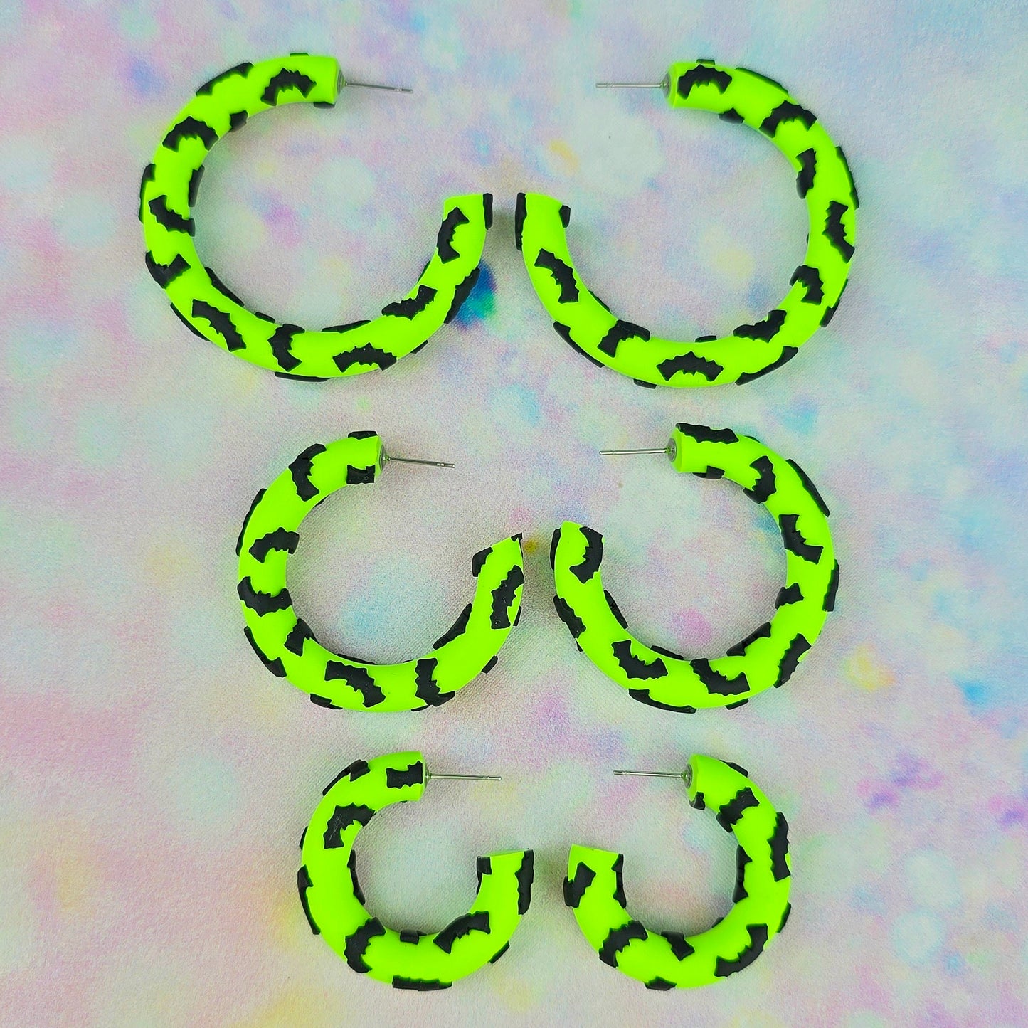 Bat Clay Hoops in Neon Green